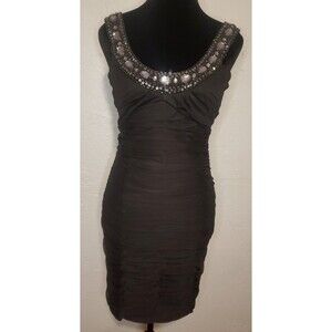 Black Formal 90s Y2K Party Prom Rhinestone Beaded Bodycon Mini Dress LBD | 4P